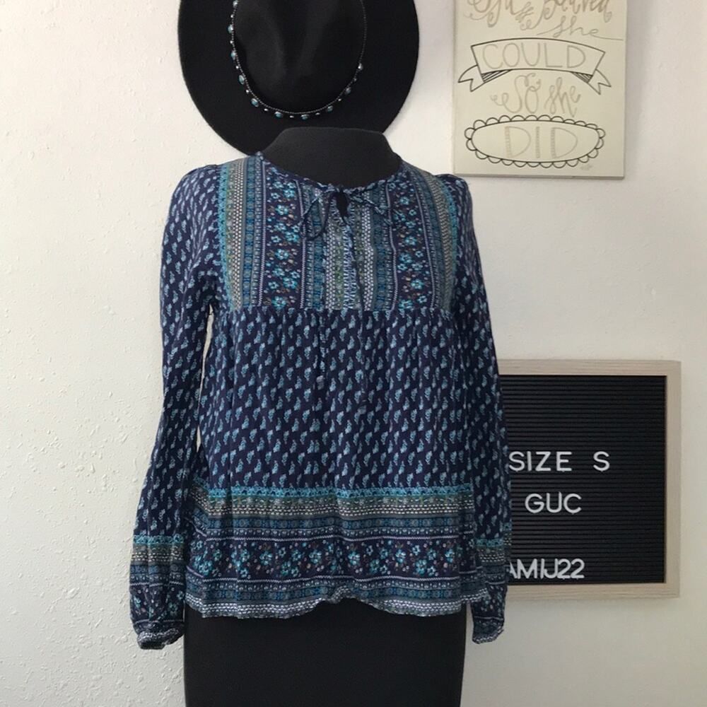 Wild Blue bohemian peasant top floral paisley boho